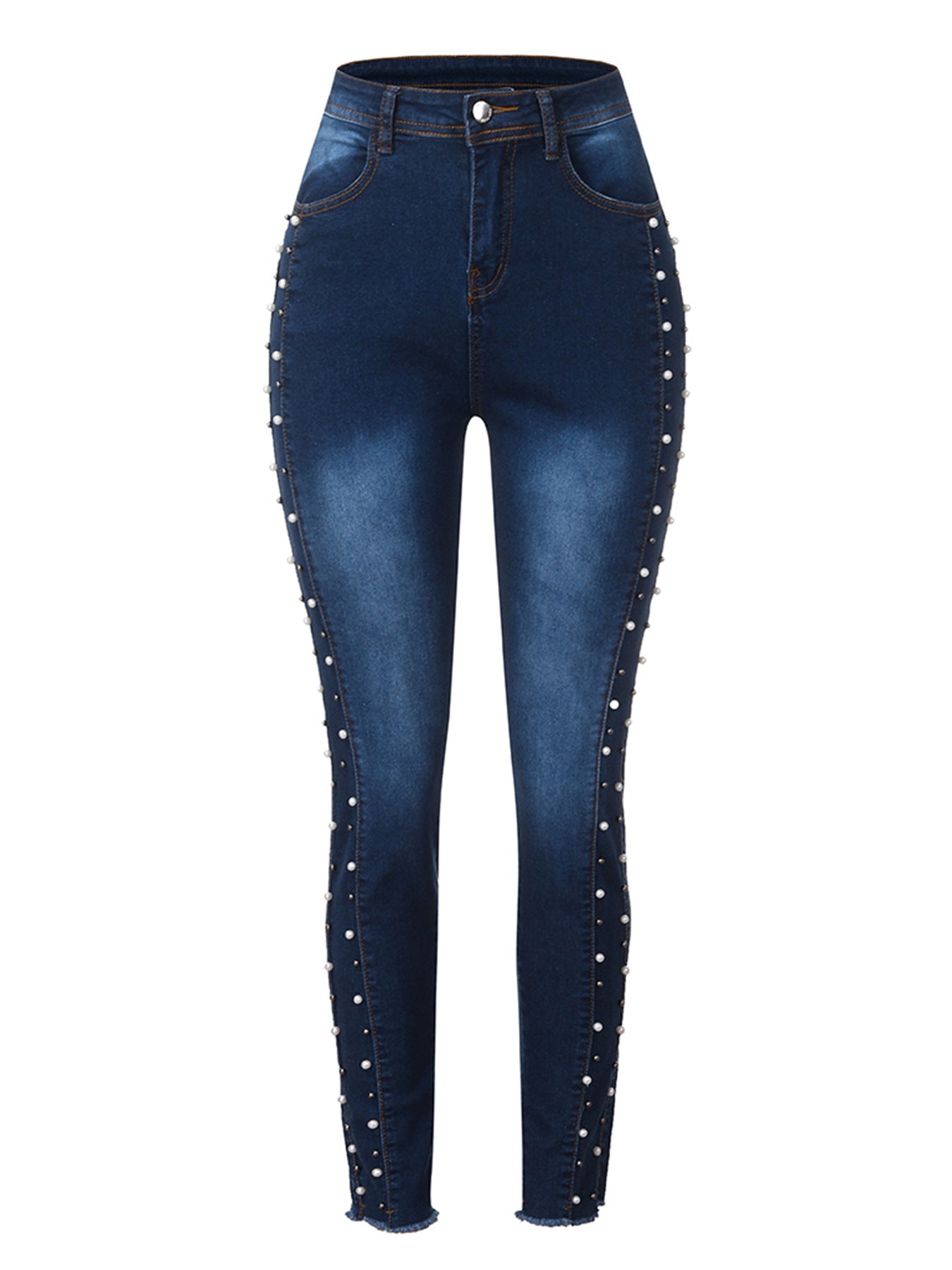 High Waist Rhinestone Beaded Hip Lifting Jeans