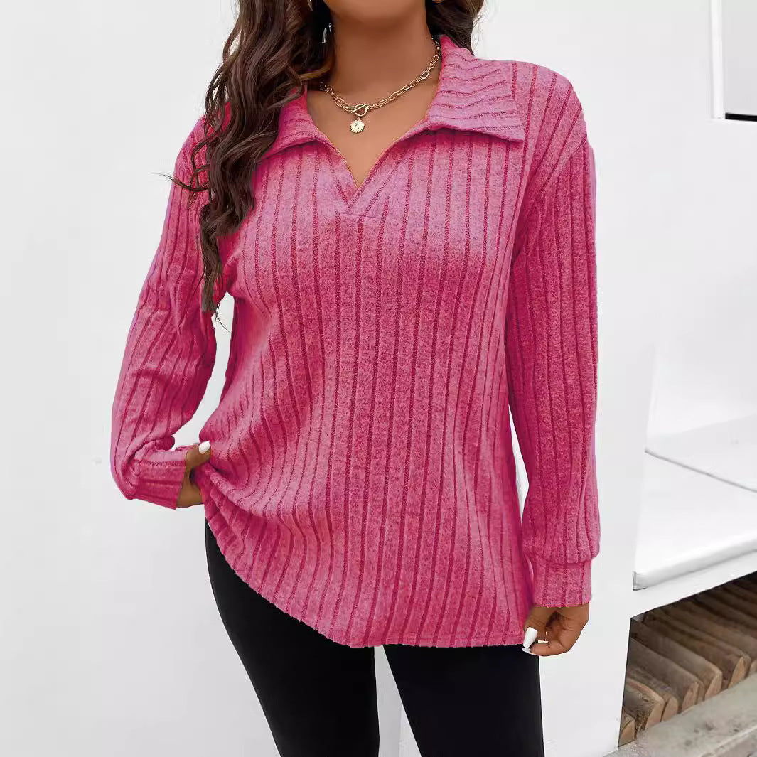 Women's Color Clothes V-shaped Lapel Long Sleeve Blouses
