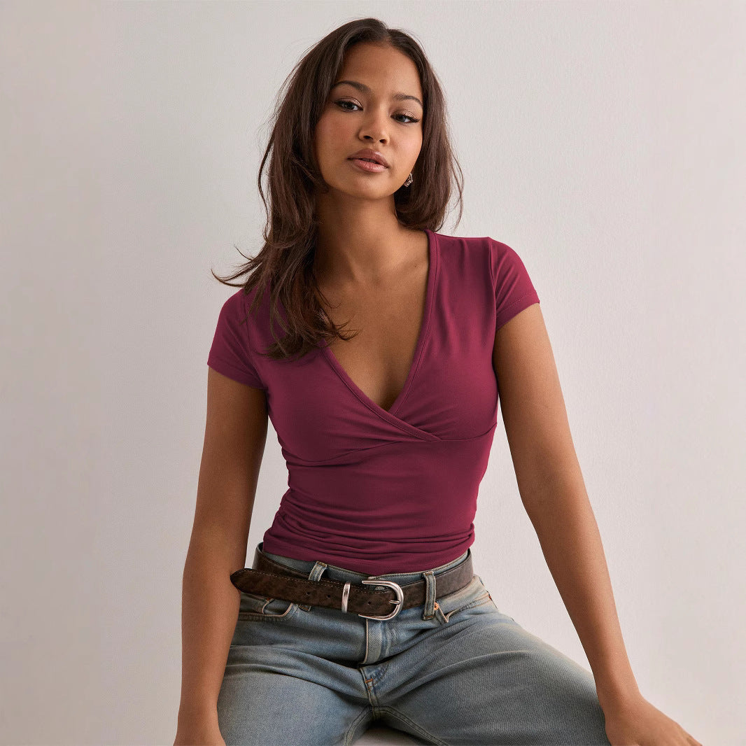 Women's Solid Color Slim Fit Collar Sleeve Blouses