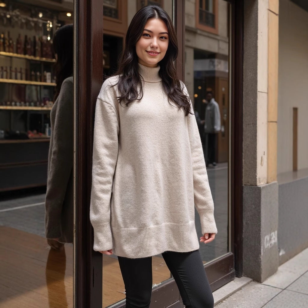 Knitted Russian High Collar Loose Long Sweaters