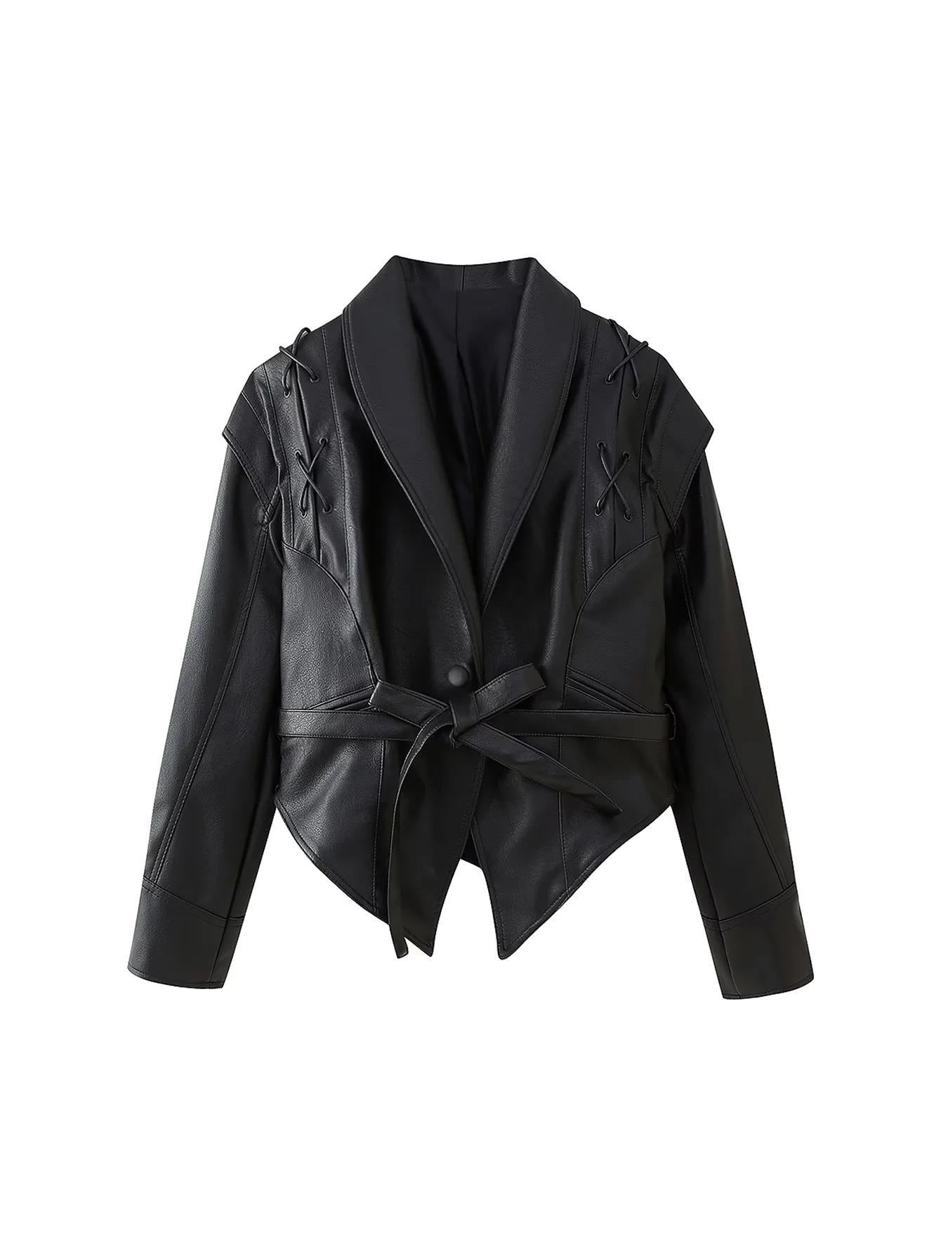 Women's Winter Retro Lace Up Leather Casual Jackets
