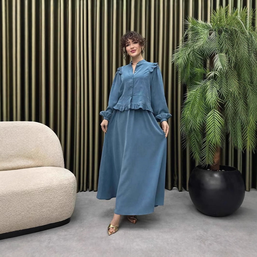 Women's Elegant Graceful Stand-up Collar Long Sleeve Skirts