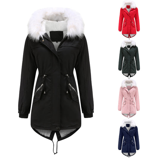 Women's Large Mid-length Fleece Lined Warm With Fur Coats