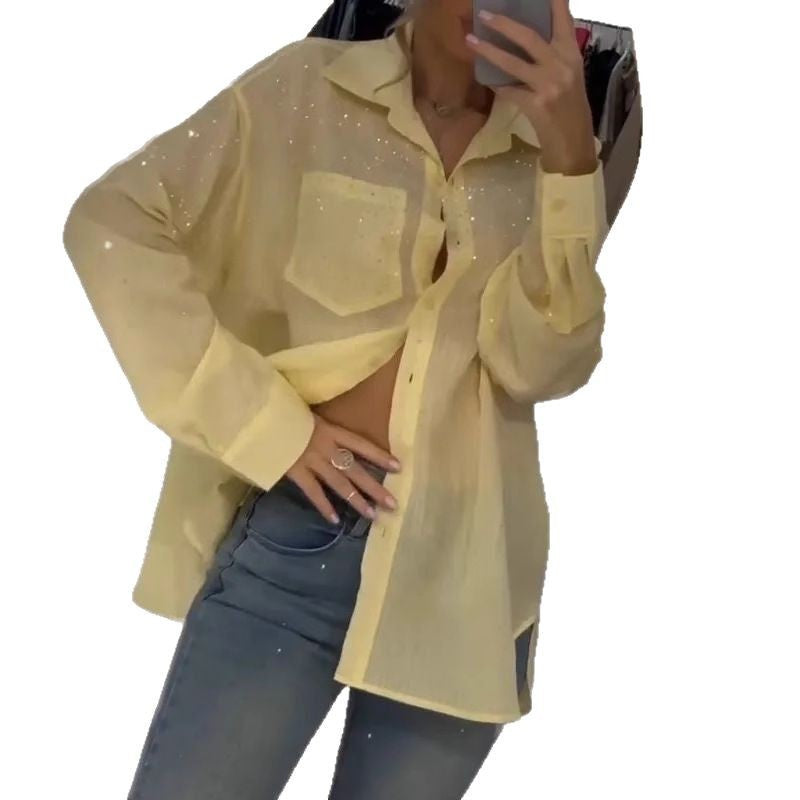Women's Trendy Sequined Shirt Thin Loose Blouses