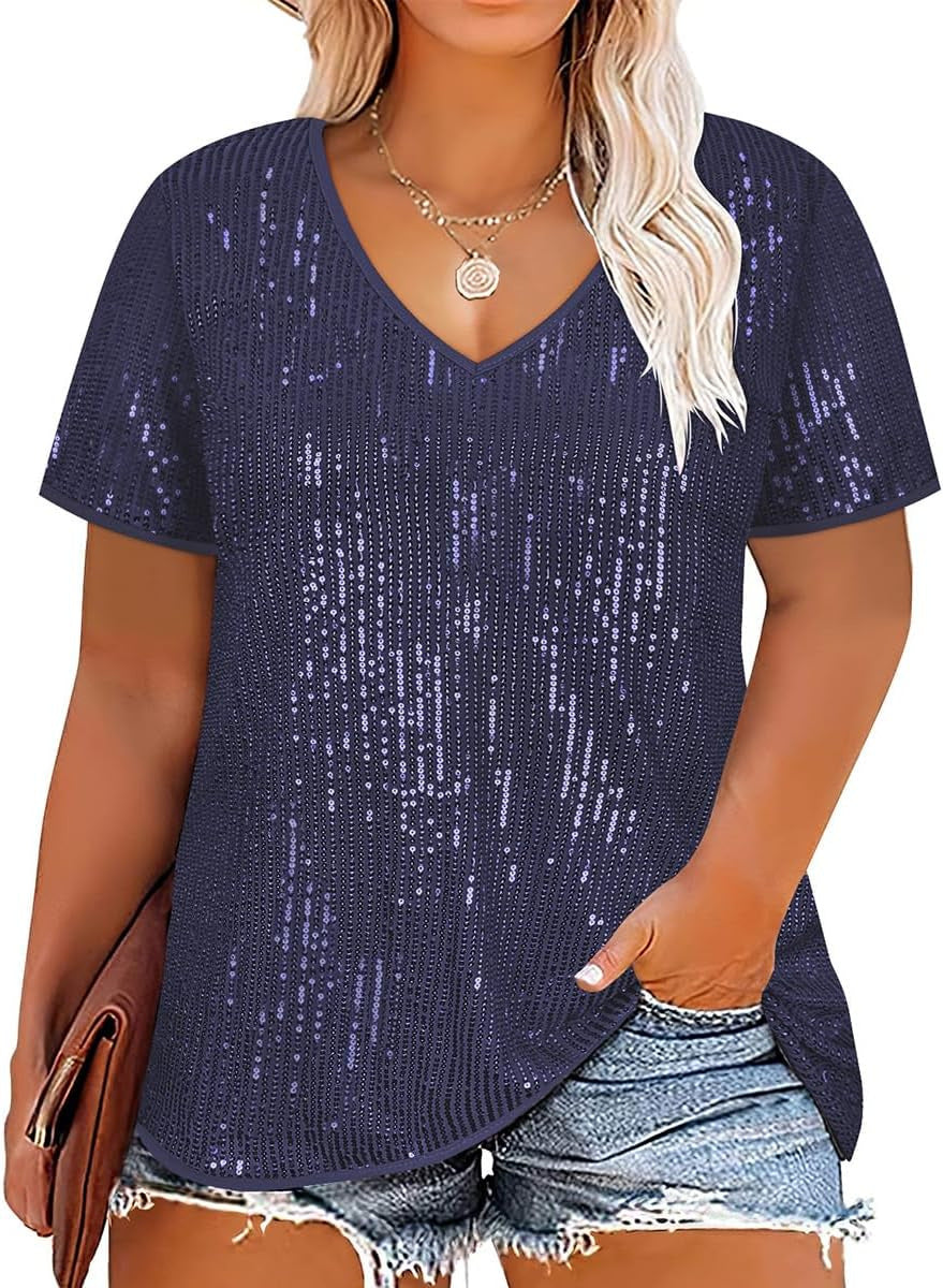Women's Cross Summer Sexy Sequined Sleeve Loose-fitting Blouses