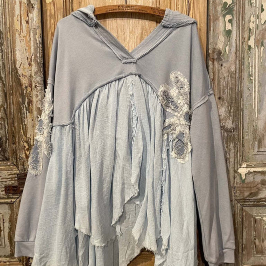 Cloth Embroidered Autumn Loose Irregular Hooded Sweaters