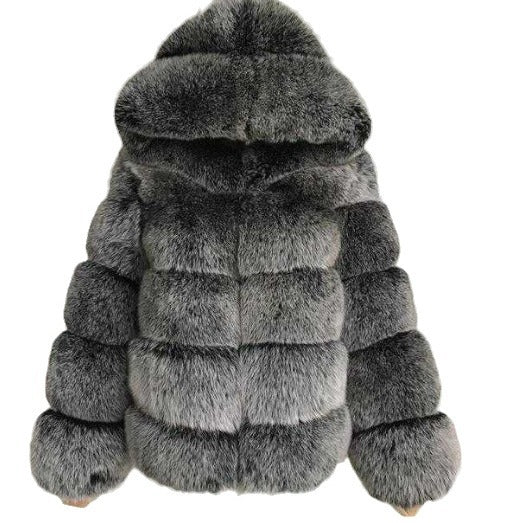 Fur With Hood Splicing Imitation Fox Coats