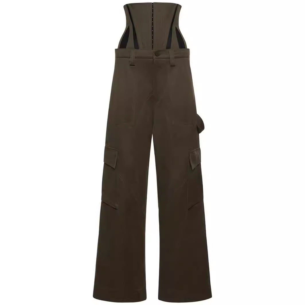 Women's Shaping Slim Fit Patchwork Detachable Waist Seal Army Green Pants