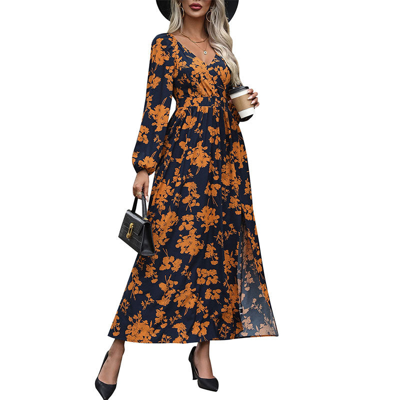 Attractive Long Dress Autumn Sleeve Printed Dresses