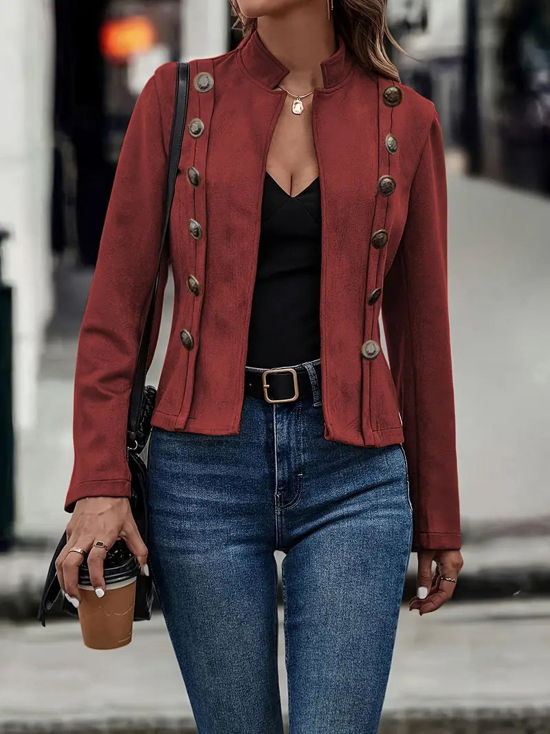 Solid Color Double Breasted Decorative Deerskin Coats