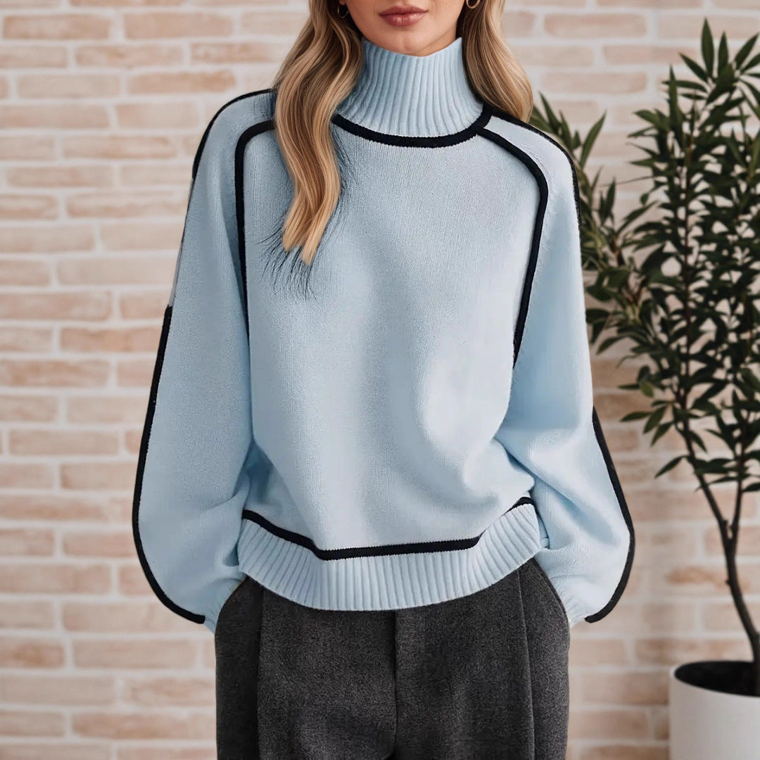 Turtleneck Three-dimensional Striped Slimming Casual Loose Sweaters