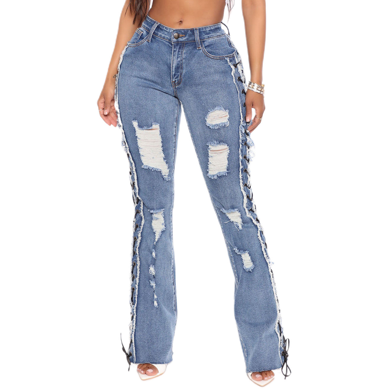 Women's Corns Wearing Rope High Elastic Sexy Jeans