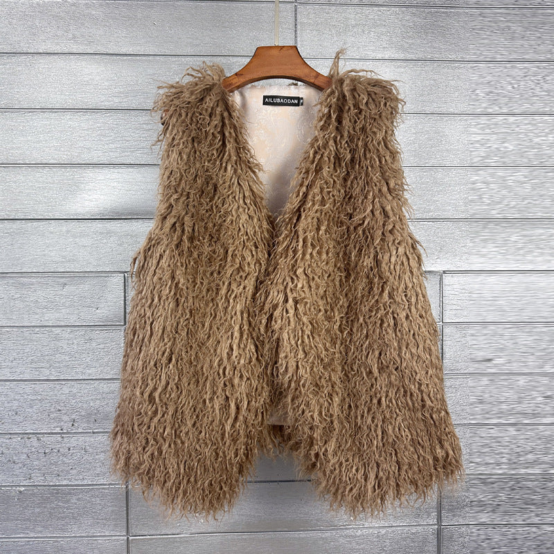 Women's Winter Mid-length Imitated Tibet Sheep Fur Coats