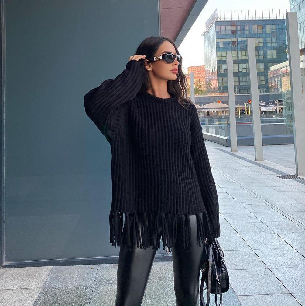 Women's Tassel Autumn Thickened Loose Leisure Solid Sweaters