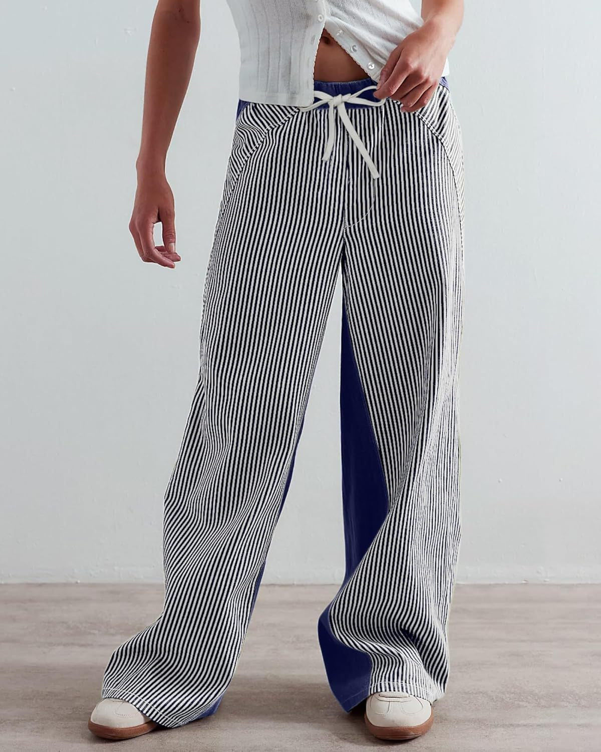 Women's Striped Leisure Loose Color Matching Slimming Pants