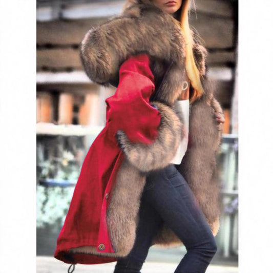 Fox Fur Large Collar Long Hooded Coats