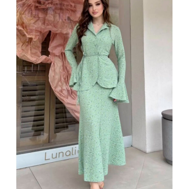 Women's Fashion Small Floral High Quality Waist Long Skirts