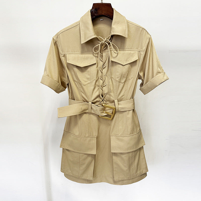 Early Spring Fashion Belt Rope Sleeve Dress