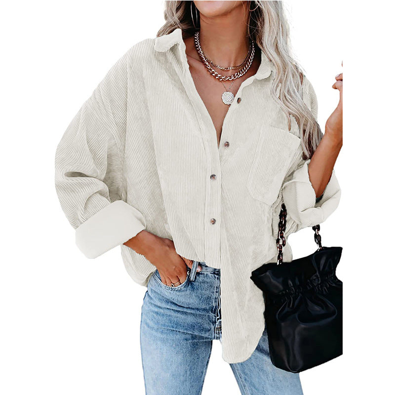Women's Comfortable Corduroy Loose Button Shirt Blouses