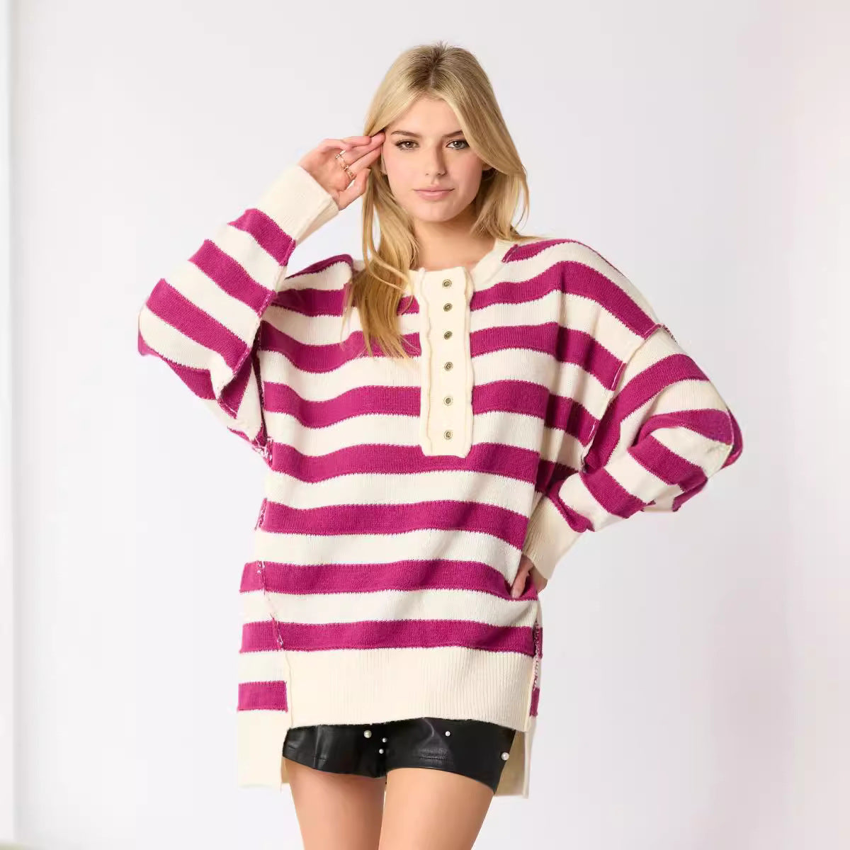 Women's Loose Multicolor Casual Knitted Long Sleeve Sweaters
