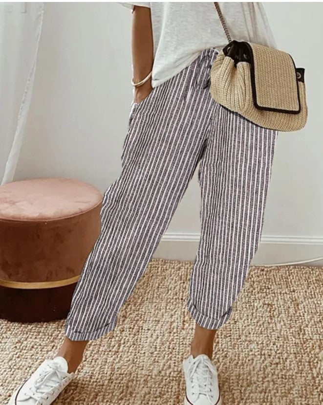 Women's Summer Striped Casual Loose Elastic Waist Pants