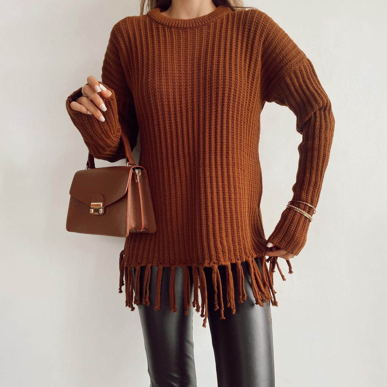 Women's Tassel Autumn Thickened Loose Leisure Solid Sweaters