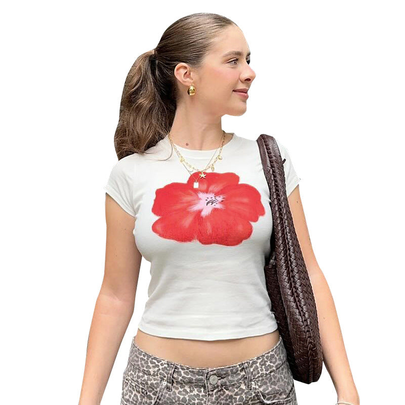 Women's Street Fashion Print Round Neck Short-sleeved Blouses