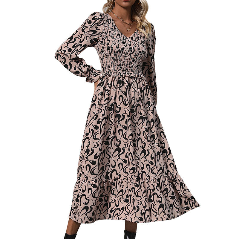 Women's Retro Style Long Sleeve Abstract Printing Dresses