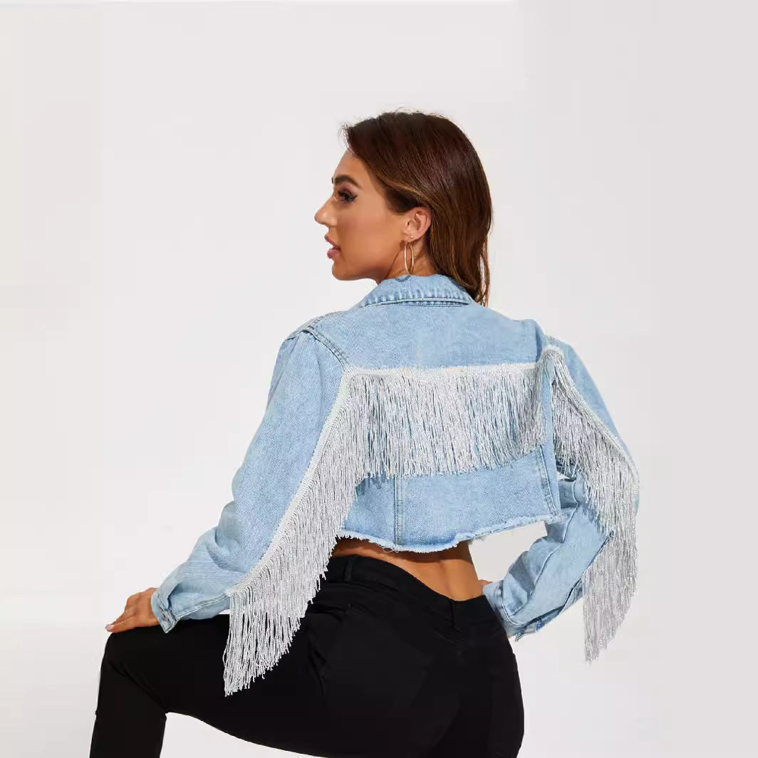 Women's Versatile Fashion Tassel Denim Female Jackets