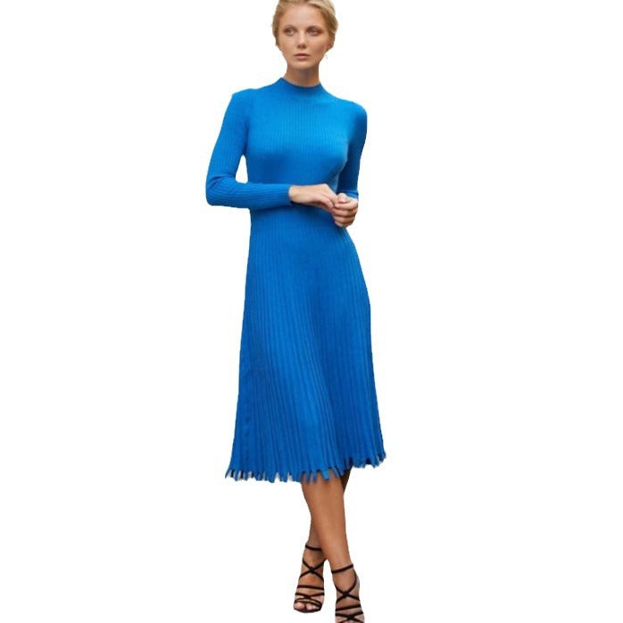 Women's Mid-length Knitted Solid Color Pleated Dress Blouses