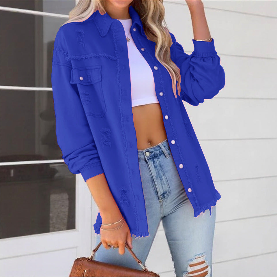Pretty Russia Denim With Hole Loose Jackets
