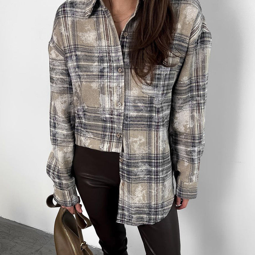 Women's Spring Mid-length Cotton Niche Design Plaid Blouses