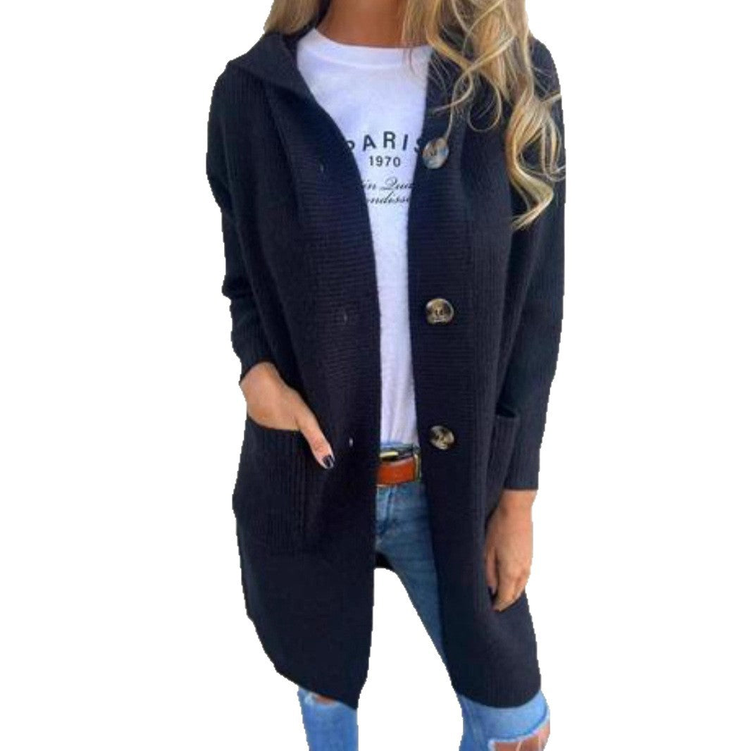 Women's Color Hooded Knit Long Sleeve Loose Sweaters