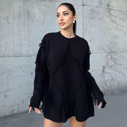 Women's Vintage Loose Lazy Style Knitted Tassel Blouses