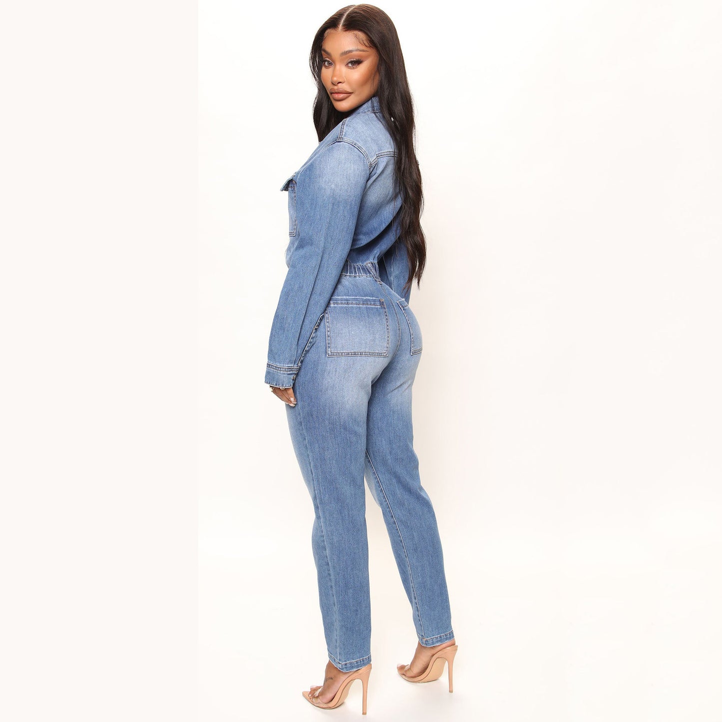 Women's Washed Fashionable Long Sleeve Overall Jumpsuits