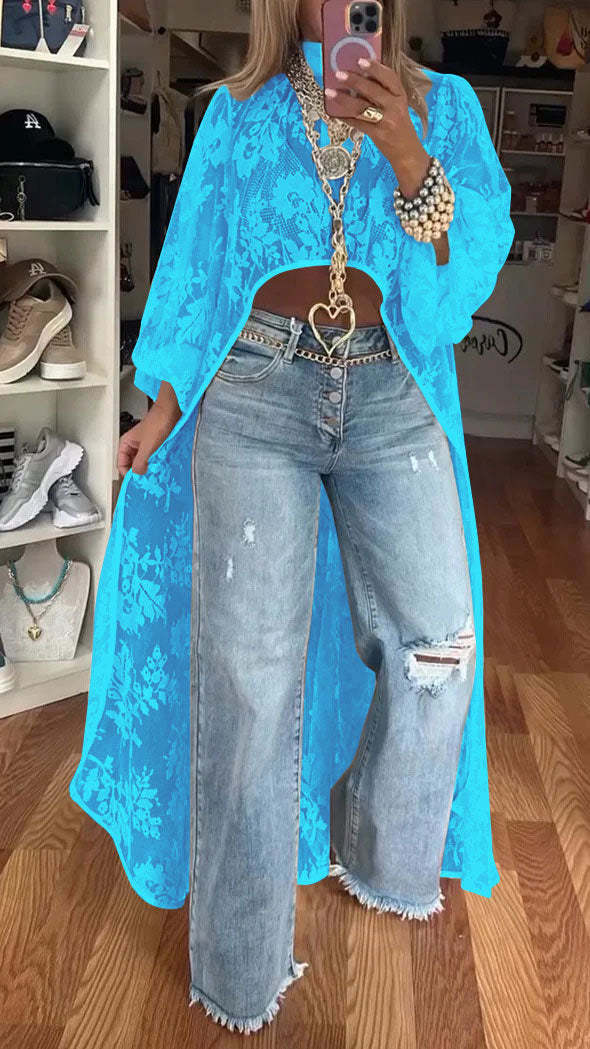 Cool Pretty Unique Lace Floral High-low Blouses