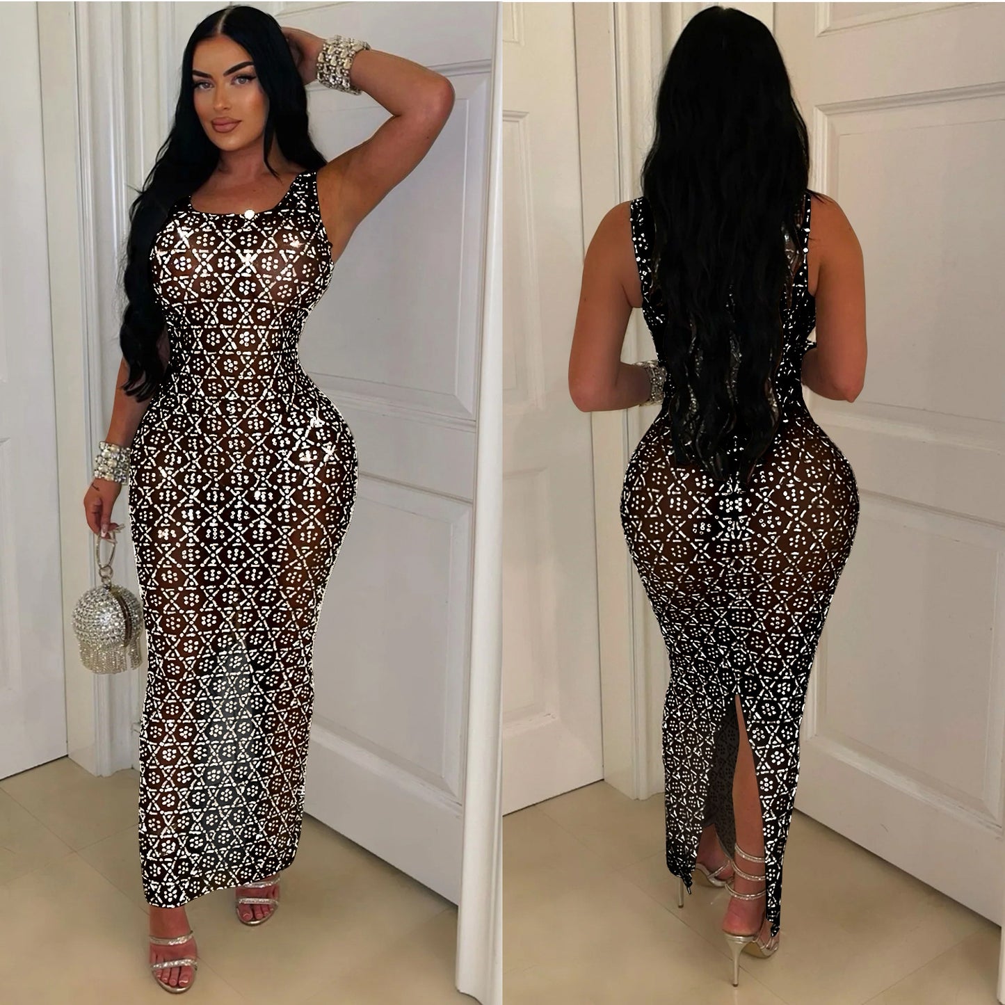 Women's Fashion Wear Sexy Mesh Dress Long Dresses