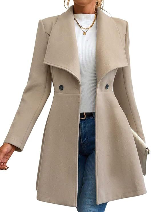 Women's Fit Long Fashion Lapel Woolen With Coats
