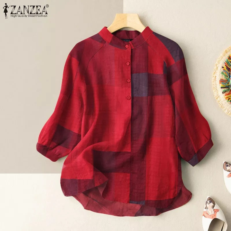 Women's Spring Casual Loose Printed Lantern Sleeve Blouses