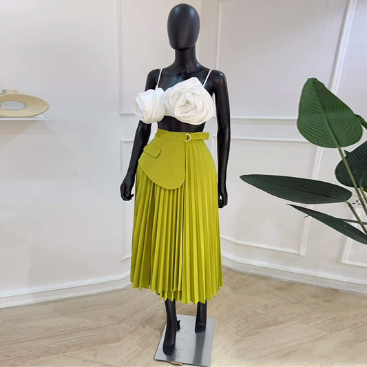Women's Summer Waist Design A- Line Pleated Skirts