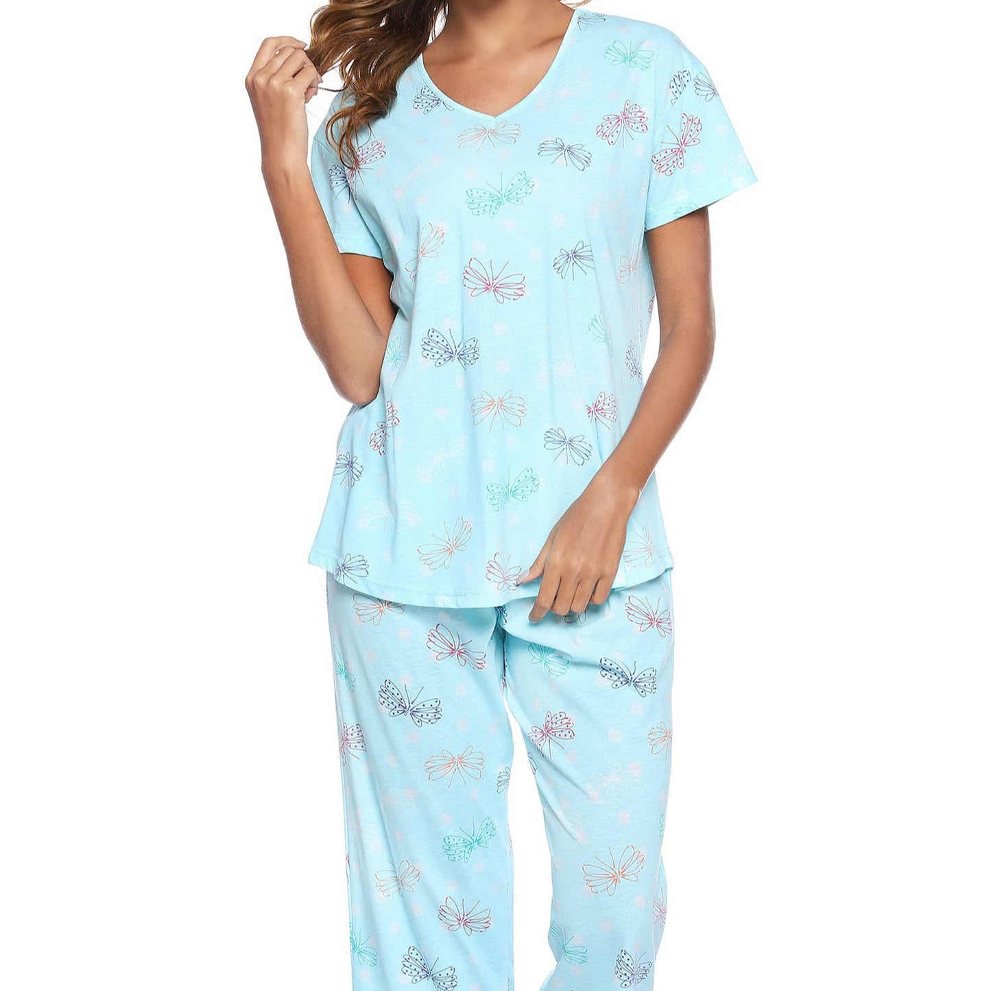 Women's Short-sleeved Cropped Knitted Cotton Pajama Fashion Casual Suit