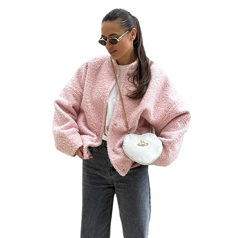 Pink Winter Temperament Leisure Stand Collar Jackets