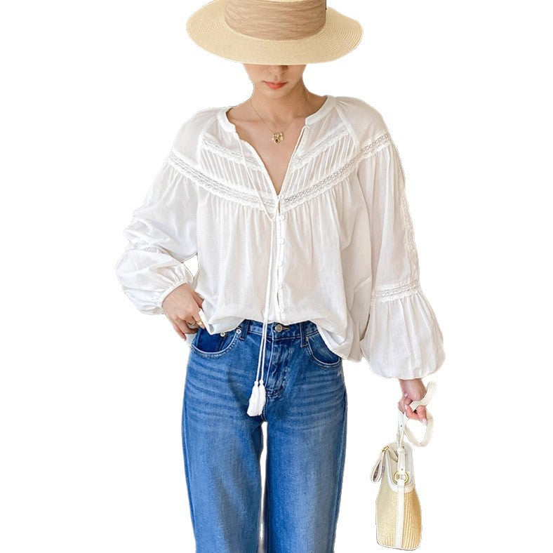 Women's Autumn Vacation Style Long-sleeved French Design Blouses
