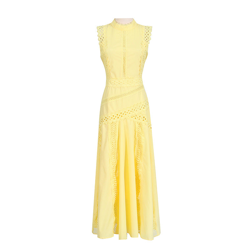 Women's Retro Style Round Neck Sleeveless Waist Lace Dresses