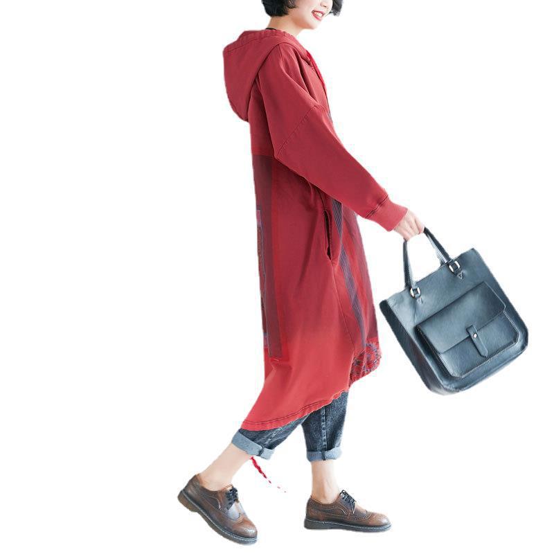 Women's Large Spring Hooded Loose Printed Long Dress Sweaters