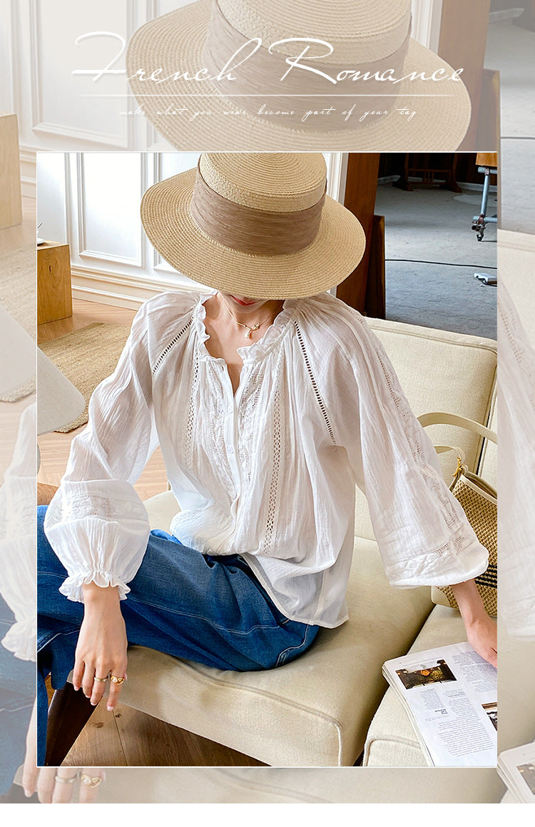 Women's Autumn French Style Cotton Shirt Long Blouses