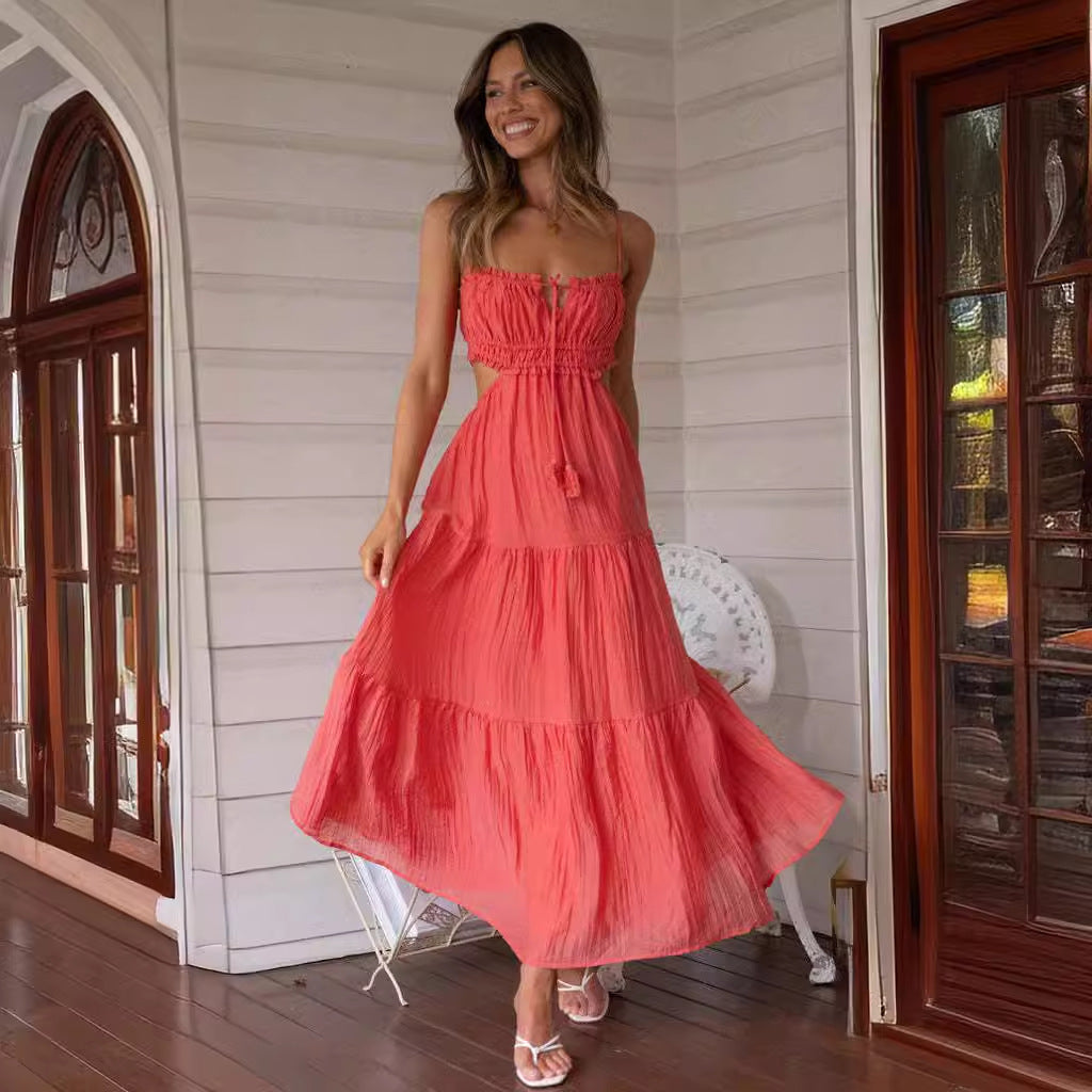 Women's Camisole Sexy Cutout Long Dress Backless Stitching Dresses
