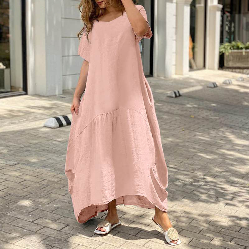 Graceful Artistic Loose Cotton Linen Dress Dresses
