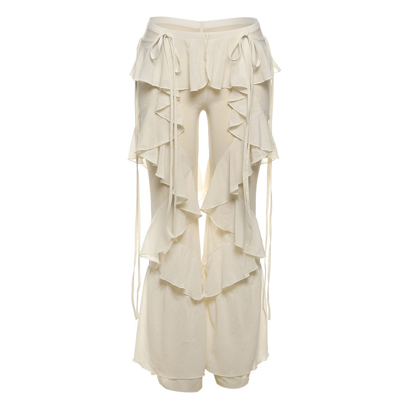 Autumn Street Fashion Tie Patchwork Ruffled Pants