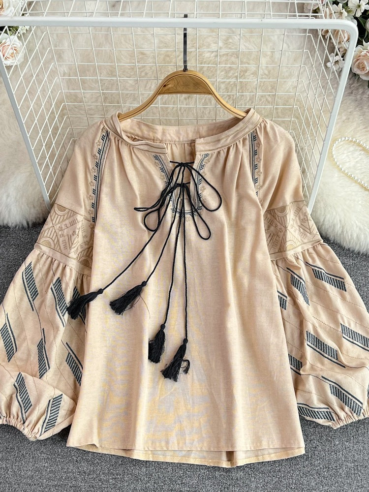 Retro Style Lantern Long Sleeve Loose Tops